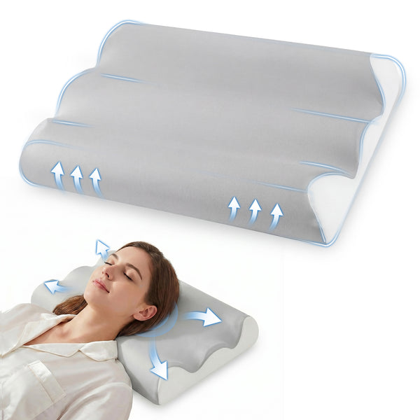 CONCETTA Cloud-Shaped Deep Sleep Pillow, Includes Pillowcase, Contour Memory Foam Pillow for Side and Back Sleepers