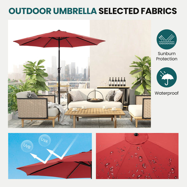 CONCETTA 9FT Patio Umbrella with Push Button Tilt and Crank,  with 8 Sturdy Ribs,Outdoor Umbrella, Pool Umbrella, for Market, Terrace, Beach, Outdoor Restaurant