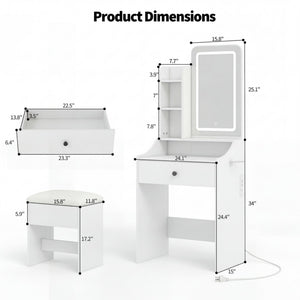 CONCETTA Vanity Desk with Mirror and Lights, Makeup Vanity Table with Hair Dryer & Power Outlet, Dressing Table for Bedroom
