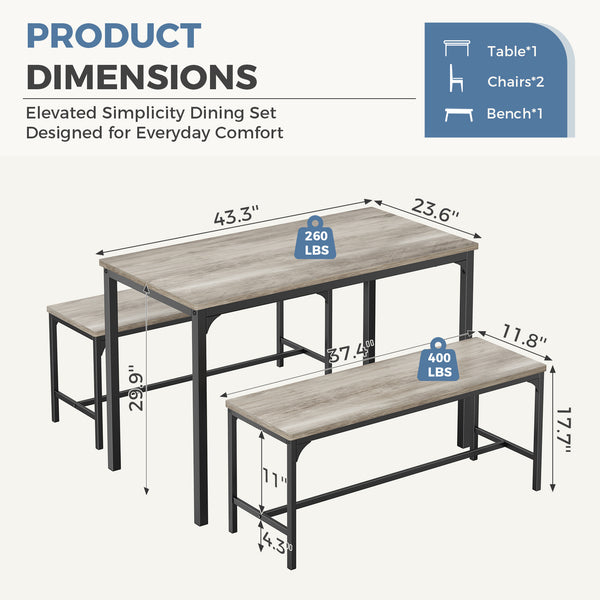CONCETTA 3-Piece Dining Table Set with 1 Table,2 benches,Space-Saving Small Dining Set for 2–4 People for Apartment, Daily Meals & Bistro