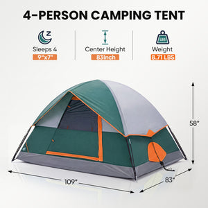 SHOUFTW 2-4 Person Waterproof Camping Tent with Rainfly, Easy Setup Dome Tent with Mesh Windows & Skylight Vent, Lightweight Portable Tent for Outdoor Camping, Hiking, Festivals & Backyard