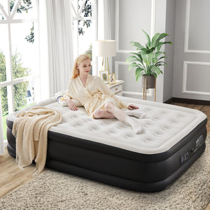 SHOUFTW H Air Mattress, Low Noise Blow Up Guest Mattress with Built in Pump, 600LBS Weight Capacity for Camping, Home