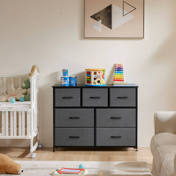 CONCETTA Dresser for Bedroom-with 7 Drawers, Chest Tower TV Stand,  Wooden Top for Living Room,  Bedroom, Closet