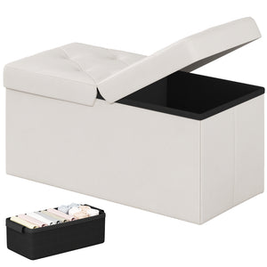 CONCETTA Foldable Storage Ottoman Bench, Large Faux Leather Footrest with Dual Flip Lid, Entryway Organizer Chest for Living Room Bedroom
