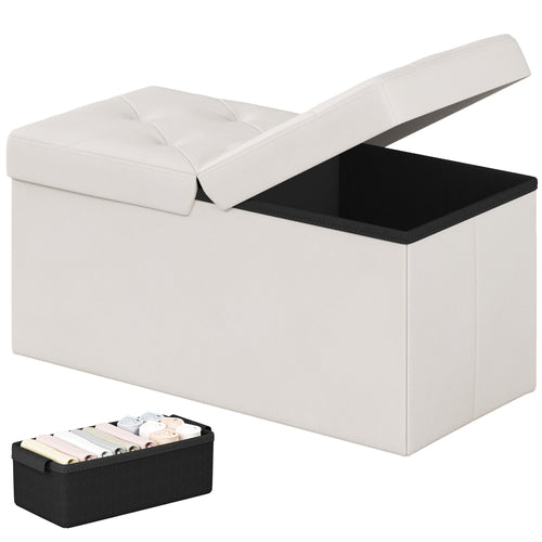 CONCETTA Foldable Storage Ottoman Bench, Large Faux Leather Footrest with Dual Flip Lid, Entryway Organizer Chest for Living Room Bedroom