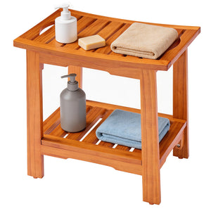 CONCETTA Teak Shower Bench, Bathroom Spa Stool for Small Bathrooms Tub Outdoor Use, Non-Slip Adjustable Seat for Seniors