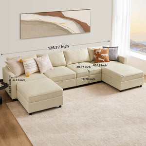 CONCETTA Convertible Sectional Sofa Couch-with Storage for Living Room, U-Shaped Modern Modular Sofa Sleeper with Reversible Chaise