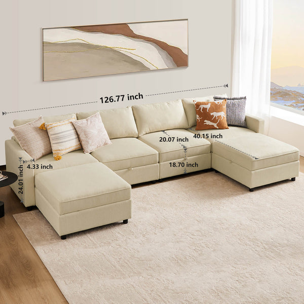 CONCETTA Convertible Sectional Sofa Couch-with Storage for Living Room, U-Shaped Modern Modular Sofa Sleeper with Reversible Chaise