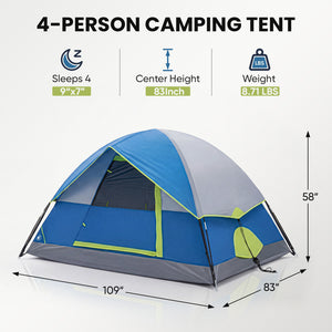 SHOUFTW 2-4 Person Waterproof Camping Tent with Rainfly, Easy Setup Dome Tent with Mesh Windows & Skylight Vent, Lightweight Portable Tent for Outdoor Camping, Hiking, Festivals & Backyard