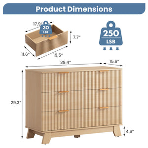 CONCETTA Modern Fluted Dresser for Bedroom, Wide Chest of Drawers with Metal Handles, Wood Storage Organizer for Living Room Bedroom Hallway, Natural Oak