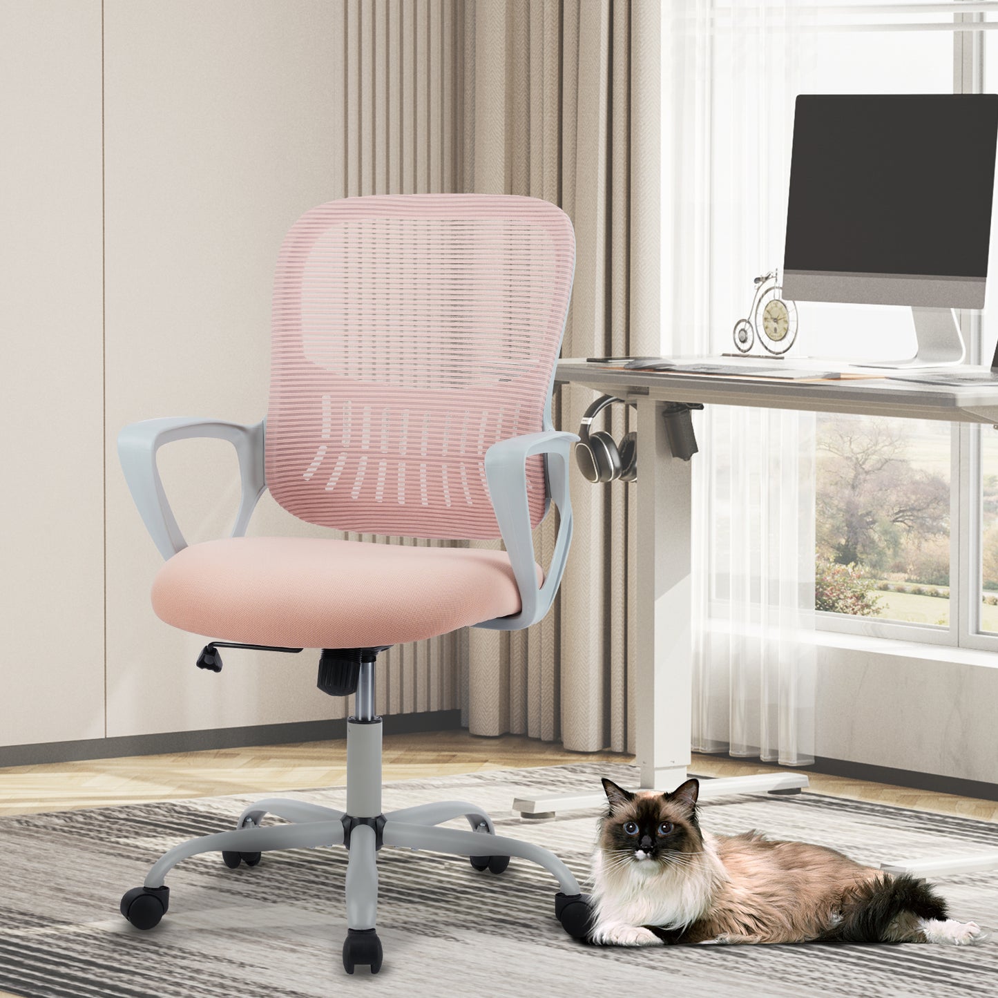 CONCETTA Ergonomic Office Home Desk Mesh Fixed Armrest