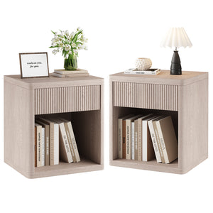CONCETTA Nightstand with Drawer and Open Shelf, Mid Century Fluted End Table for Bedroom, Living Room and Office