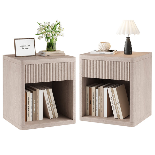 CONCETTA Nightstand with Drawer and Open Shelf, Mid Century Fluted End Table for Bedroom, Living Room and Office