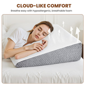 CONCETTA Wedge Pillow for Sleeping, Memory Foam Body Pillow for Acid Reflux, Neck & Back Pain Relief, Post-Surgery Recovery & Snoring Reduction,