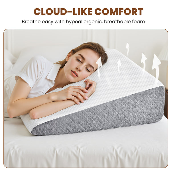 CONCETTA Wedge Pillow for Sleeping, Memory Foam Body Pillow for Acid Reflux, Neck & Back Pain Relief, Post-Surgery Recovery & Snoring Reduction,