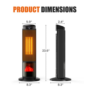 SHOUFTW 1500W Space Heater, 23" Electric Heater with Remote and Thermostat, 12H Timer, 4 Modes & 70°Oscillation, Overheat & Tip-Over Protection for Indoor