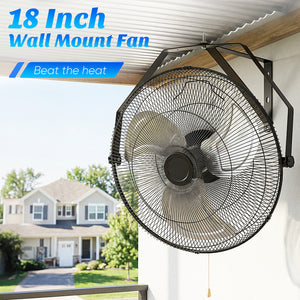 SHOUFTW Wall Mount Industrial Fan, Oscillating 3-Speed High Velocity Fan for Garage, Workshop, Warehouse, Black