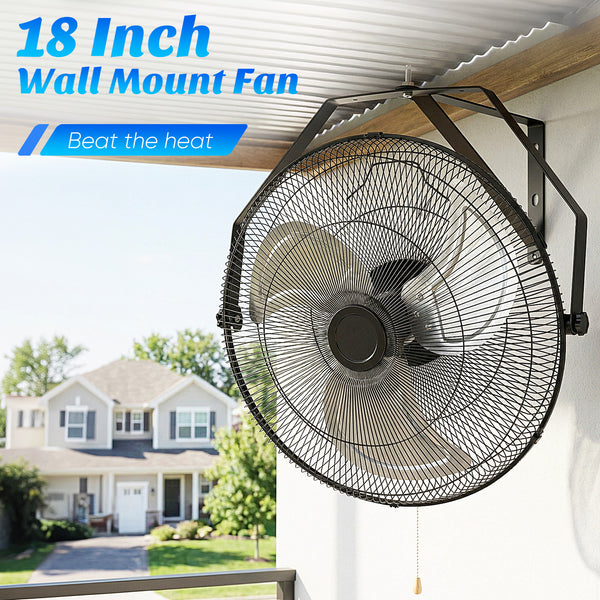 SHOUFTW Wall Mount Industrial Fan, Oscillating 3-Speed High Velocity Fan for Garage, Workshop, Warehouse, Black