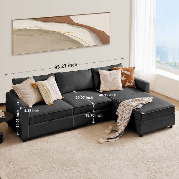 CONCETTA Convertible Sectional Sofa Couch-with Storage for Living Room, U-Shaped Modern Modular Sofa Sleeper with Reversible Chaise