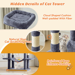 CONCETTA 66in Multi Level Cat Tree Tower,Cat Scratching Posts with Large Top Perch and Hammock, Beige