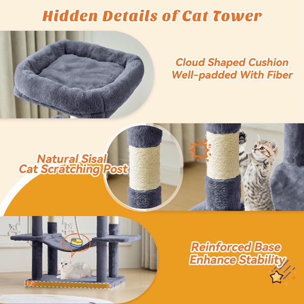 CONCETTA 66in Multi Level Cat Tree Tower,Cat Scratching Posts with Large Top Perch and Hammock, Beige