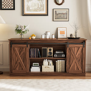 CONCETTA TV Stand, Storage Function, Mid-sized Farmhouse Style, Movable Sliding Door, Rust
