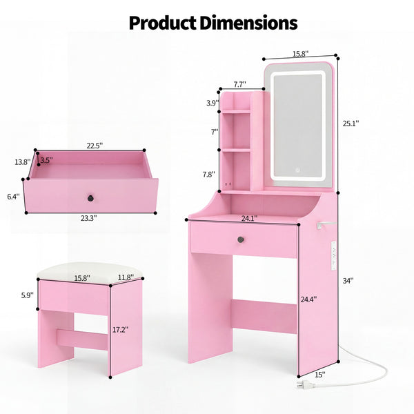 CONCETTA Vanity Desk with Mirror and Lights, Makeup Vanity Table with Hair Dryer & Power Outlet, Dressing Table for Bedroom