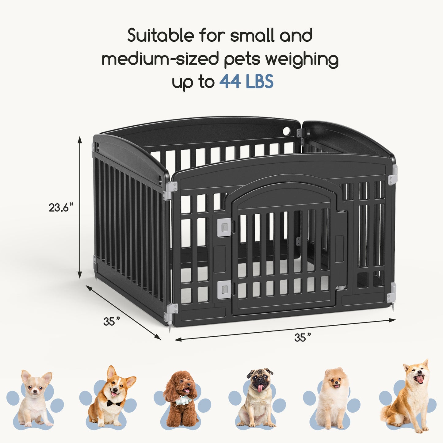 CONCETTA 24 Inch 4-Panel Portable Dog Playpen for Indoor, Plastic Lightweight Indoor Puppy Pen with Door, Customizable