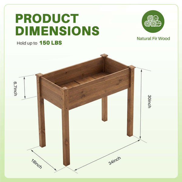 CONCETTA Wooden Raised Garden Bed - Elevated Planter Box with Drainage & Liner for Backyard/Patio/Balcony