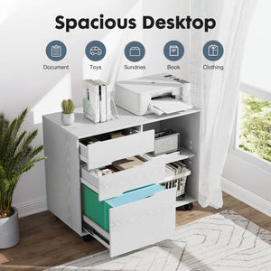 CONCETTA Lateral File Cabinet - with 3 Drawers, Rolling Wooden File Storage Drawer, Black Printer Stand Under Desk Organiser for Office, Home