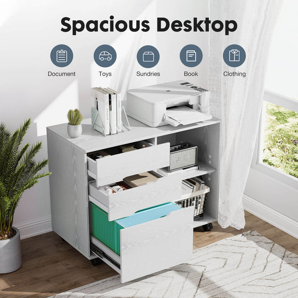 CONCETTA Lateral File Cabinet - with 3 Drawers, Rolling Wooden File Storage Drawer, Black Printer Stand Under Desk Organiser for Office, Home