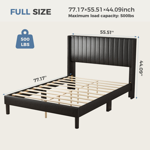 CONCETTA Full Size Bed Frame with Wingback PU Upholstered Headboard and Wooden Slats Support, No Box Spring Needed, Easy Assembly, Black