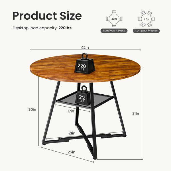 CONCETTA Round Extendable Dining Table for 4-8 People, Space-Saving Wood Kitchen Table with Pedestal Base & Storage Shelf, Modern Expandable Oval Dining Table for Home & Apartment