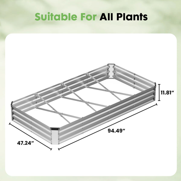 SHOUFTW Galvanized Rectangular Raised Garden Bed, Outdoor Metal Planter Box with Rust-Resistant Steel, Easy to Assemble, Ideal for Vegetables, Flowers & Herbs
