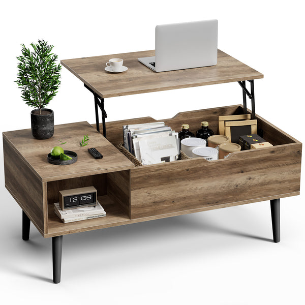 CONCETTA Lift Tabletop Coffee Tables for Living Room with Storage Shelf and Hidden Compartment
