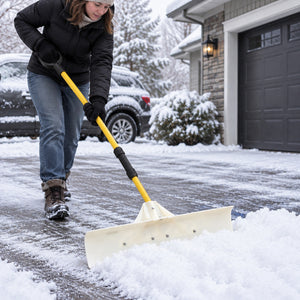 CONCETTA 30"/36" Snow Pusher, Wide Snow Plow Shovel with Non-Stick Poly Blade, Reinforced Metal Handle, Heavy-Duty Winter Removal Tool for Driveways & Sidewalks, White
