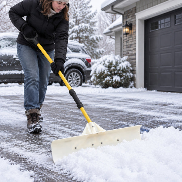 CONCETTA 30"/36" Snow Pusher, Wide Snow Plow Shovel with Non-Stick Poly Blade, Reinforced Metal Handle, Heavy-Duty Winter Removal Tool for Driveways & Sidewalks, White