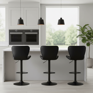 Set of 2 Swivel Bar Stools - Adjustable Height Modern Faux Leather Barstools Counter Bar Chairs with Backrest for Kitchen Island & Home Bar, Black