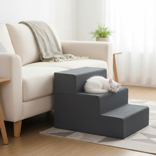 SHOUFTW Round Edge Pet Stairs Ramp, High-Density Foam Dog Cat Steps, Non-Slip Indoor Ladder for Couch, High Beds, Car, Gray