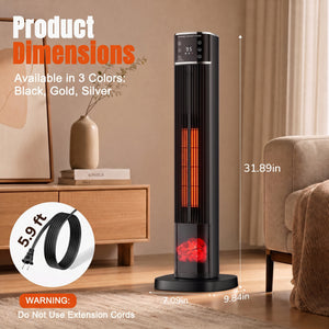 CONCETTA 1500W 32" Tower Space Heater, Portable Electric Flame Heater with Remote, 4 Modes Settings, Low Noise, 60°Oscillation & 15H Timer for Indoor Use