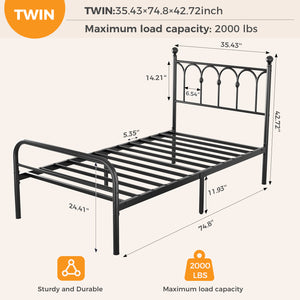 CONCETTA Metal Platform Bed Frame with Rounded Base & Protective Footpads, Underbed Storage, No Box Spring Needed for Bedroom