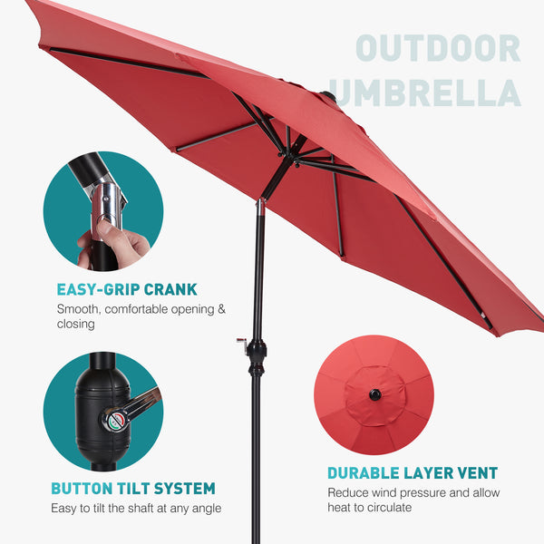 CONCETTA 9FT Outdoor Patio Umbrella, Outdoor Table Umbrella, Yard Umbrella,Easy Push Button Tilt and Crank, 8 Sturdy Fiberglass Ribs Heavy-Duty Pool Umbrella for Deck, Backyard