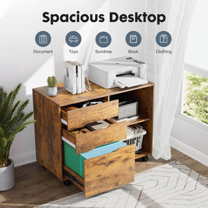 CONCETTA Lateral File Cabinet - with 3 Drawers, Rolling Wooden File Storage Drawer, Black Printer Stand Under Desk Organiser for Office, Home