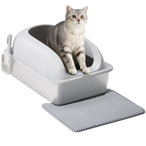 CONCETTA 24in Stainless Steel Cat Litter Box with Lid, Large Cat Litter Box for Cats, High Wall Sides, Anti-Urine Leakage, Easy Cleaning, Scoop and Mat Included
