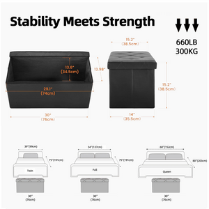 30" Storage Ottoman – Foldable Faux Leather Stool with Storage, 660 lb Capacity, for Bedroom, Living Room, Entryway, Black