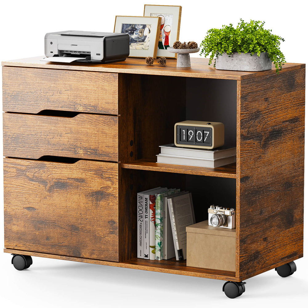 CONCETTA Lateral File Cabinet - with 3 Drawers, Rolling Wooden File Storage Drawer, Black Printer Stand Under Desk Organiser for Office, Home