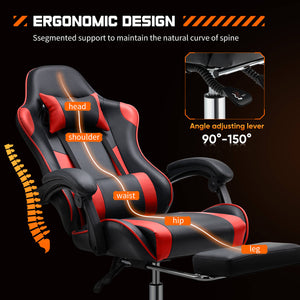CONCETTA Gaming Chair Ergonomic Office Chair With Foot Rest, Big And Tall Executive Desk Chair With Lumbar Support, Padded Arms, Computer Chair For Home Office, Bedroom