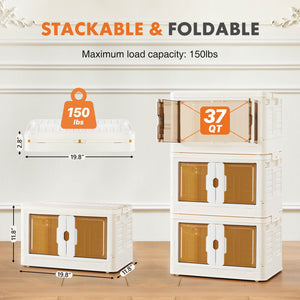 CONCETTA Stackable Plastic Storage Bins with Lids -Foldable Storage Boxes with Doors & Wheels, Portable and Lockable Organizer Boxes for Living Room, Bedroom