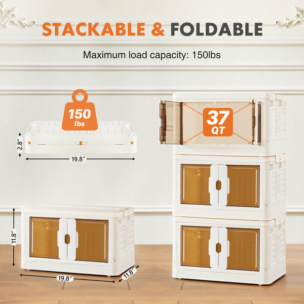 CONCETTA Stackable Plastic Storage Bins with Lids -Foldable Storage Boxes with Doors & Wheels, Portable and Lockable Organizer Boxes for Living Room, Bedroom