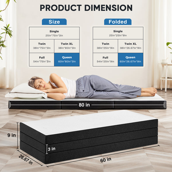 JOINSUN 4 Inch Twin Size Tri-fold Memory Foam Mattress, Portable Foldable Floor Bed with CertiPUR-US Certified, White